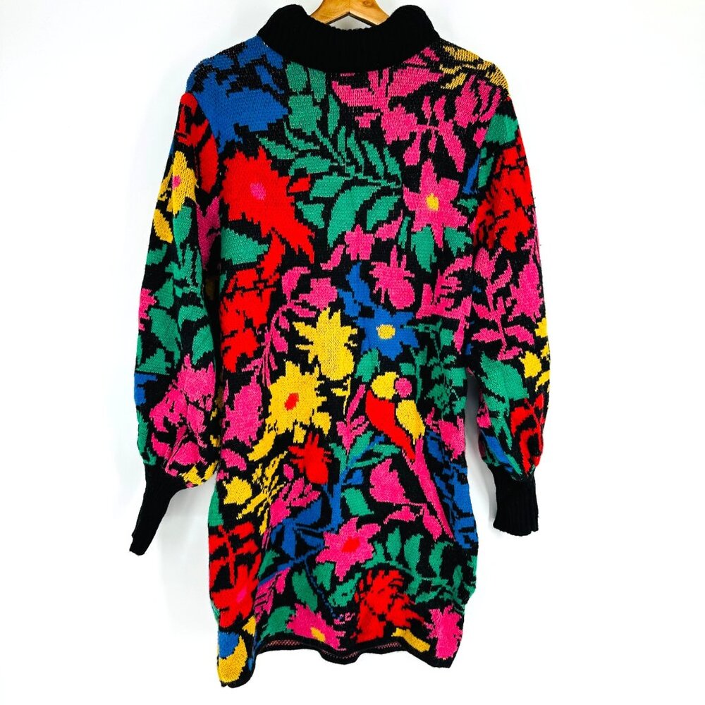 Farm Rio Tropical Garden Vibrant Multi Puff Sleeve Turtleneck Sweater Dress S - Picture 3 of 10